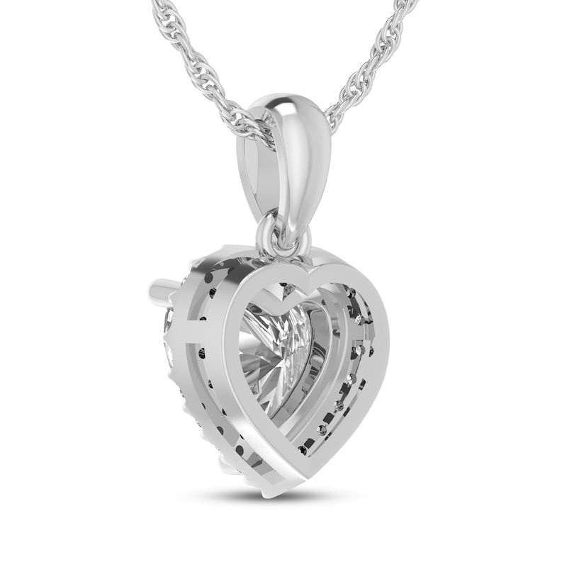 Main Image 3 of Heart-Shaped White Lab-Created Sapphire Halo Necklace Sterling Silver 18"