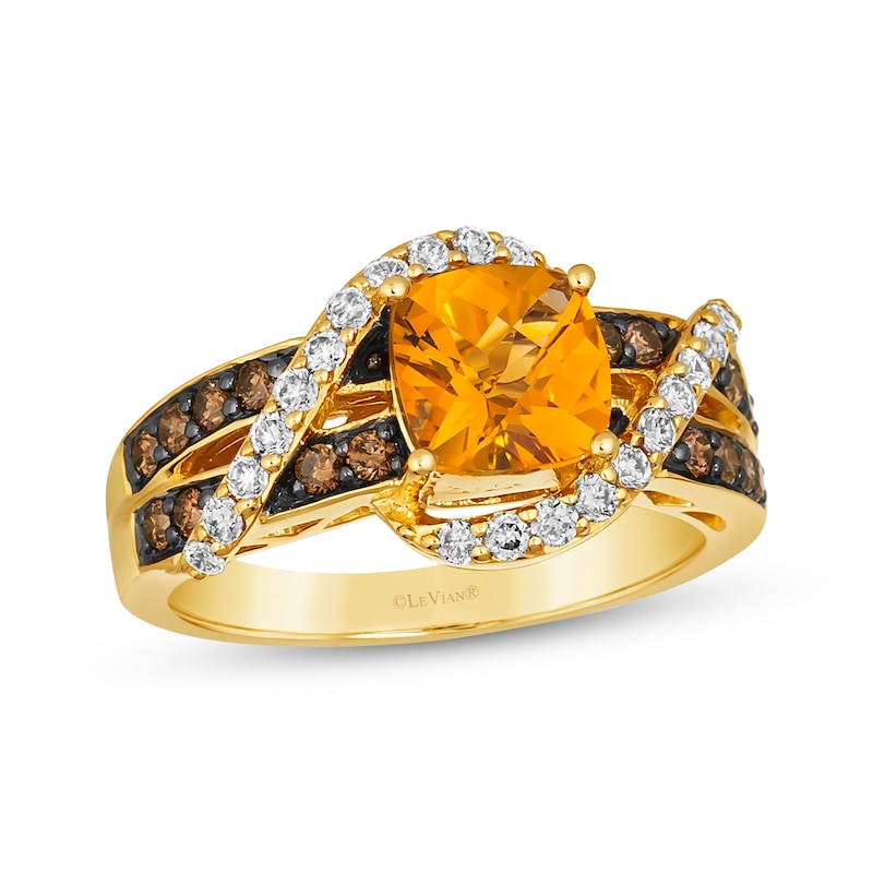 Main Image 1 of Le Vian Cushion-Cut Citrine Ring 5/8 ct tw Diamonds 14K Honey Gold