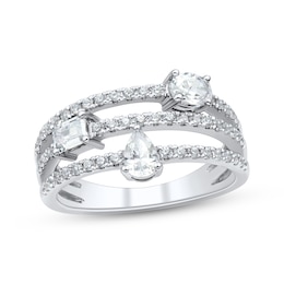 KAY Lab-Grown Diamonds Pear, Oval & Emerald-Cut Three-Row Fashion Ring 1 ct tw 14K White Gold