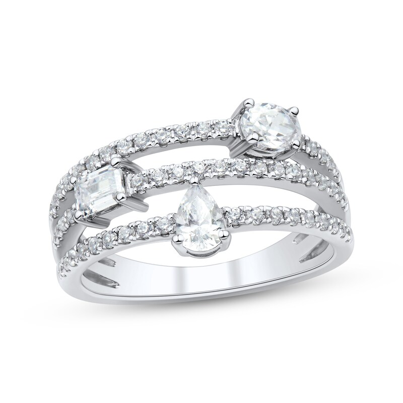 Main Image 1 of KAY Lab-Grown Diamonds Pear, Oval & Emerald-Cut Three-Row Fashion Ring 1 ct tw 14K White Gold