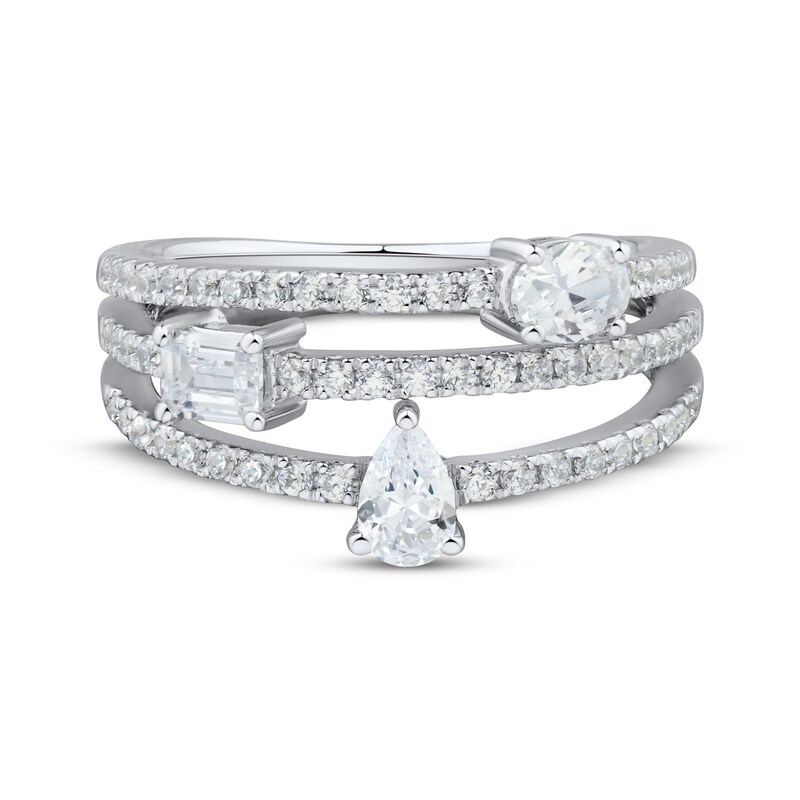 Main Image 3 of KAY Lab-Grown Diamonds Pear, Oval & Emerald-Cut Three-Row Fashion Ring 1 ct tw 14K White Gold
