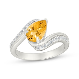 Pear-Shaped Citrine & White Lab-Created Sapphire Bypass Ring Sterling Silver