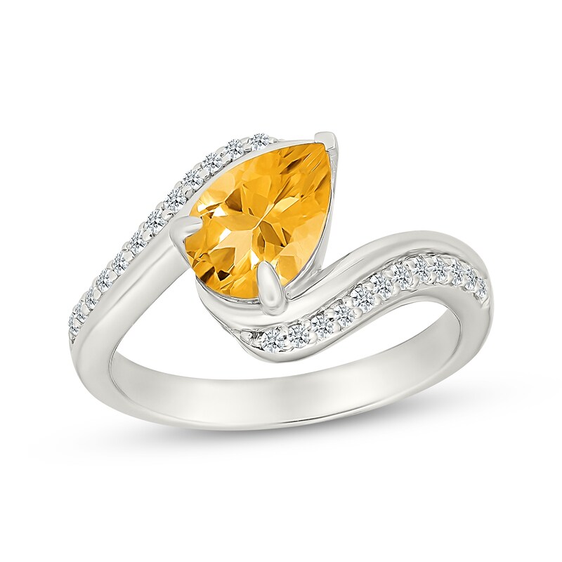 Main Image 1 of Pear-Shaped Citrine & White Lab-Created Sapphire Bypass Ring Sterling Silver