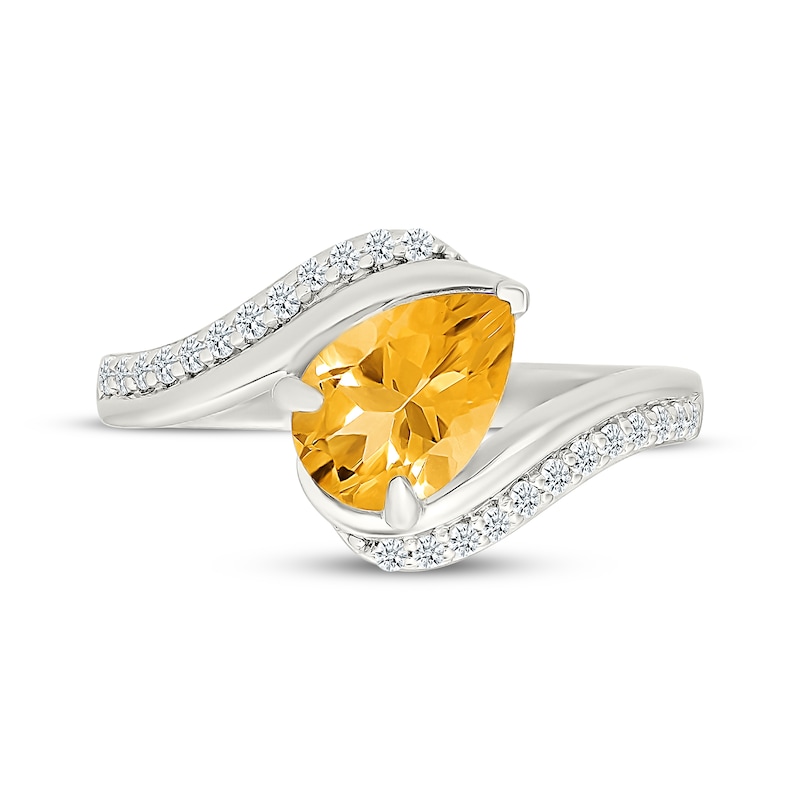 Main Image 4 of Pear-Shaped Citrine & White Lab-Created Sapphire Bypass Ring Sterling Silver