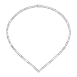 White Lab-Created Sapphire Chevron Necklace Sterling Silver 18"