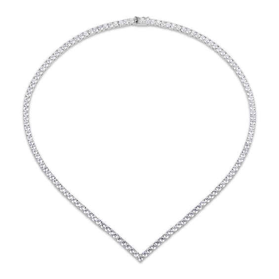 White Lab-Created Sapphire Chevron Necklace Sterling Silver 18"