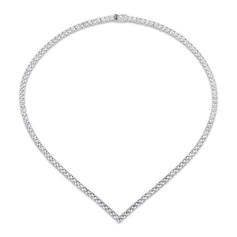 Main Image 1 of White Lab-Created Sapphire Chevron Necklace Sterling Silver 18"