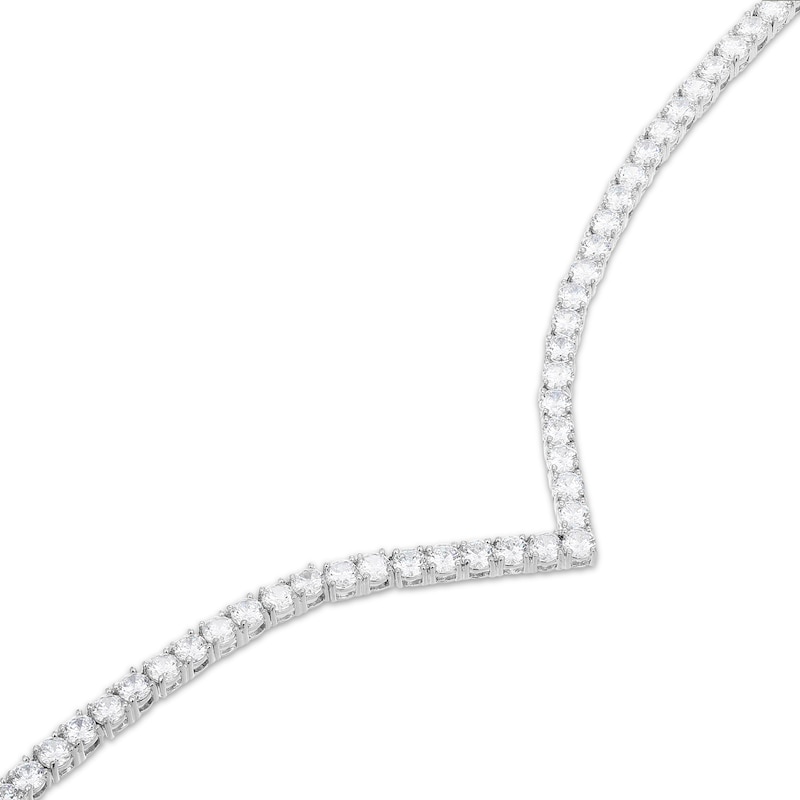 Main Image 2 of White Lab-Created Sapphire Chevron Necklace Sterling Silver 18"