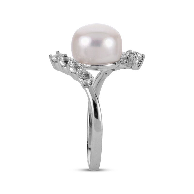 Main Image 2 of Button Cultured Pearl & White Topaz Bypass Ring Sterling Silver