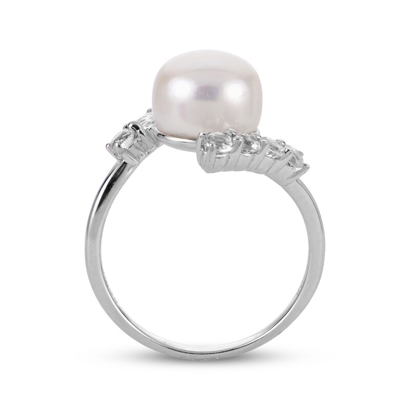 Main Image 3 of Button Cultured Pearl & White Topaz Bypass Ring Sterling Silver