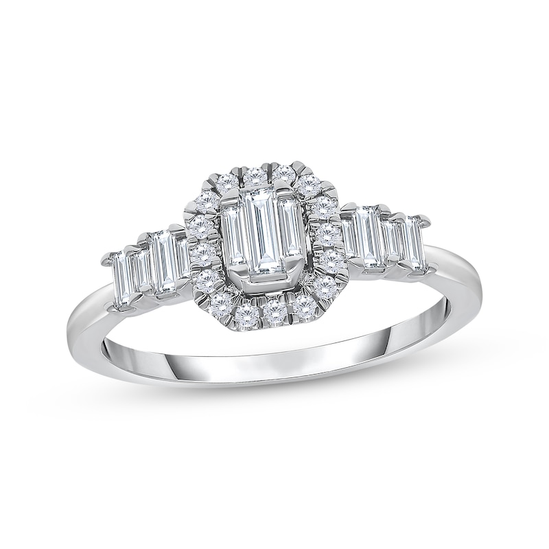 Main Image 1 of Adore Lab-Grown Diamonds Baguette-Cut Multi-Stone Engagement Ring 1/2 ct tw 14K White Gold