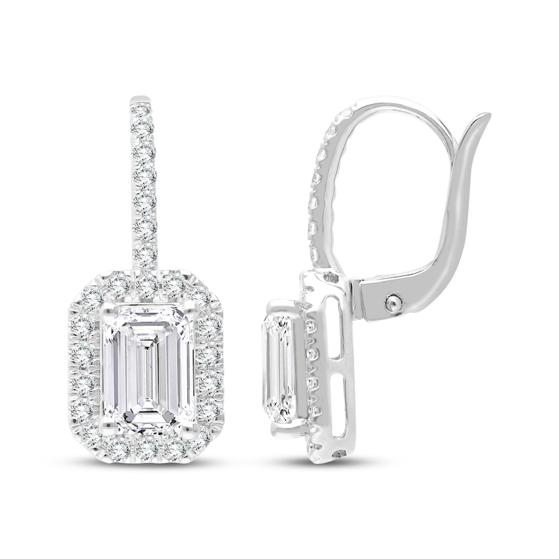 Main Image 1 of KAY Lab-Grown Diamonds Emerald-Cut Halo Drop Earrings 3 ct tw 14K White Gold