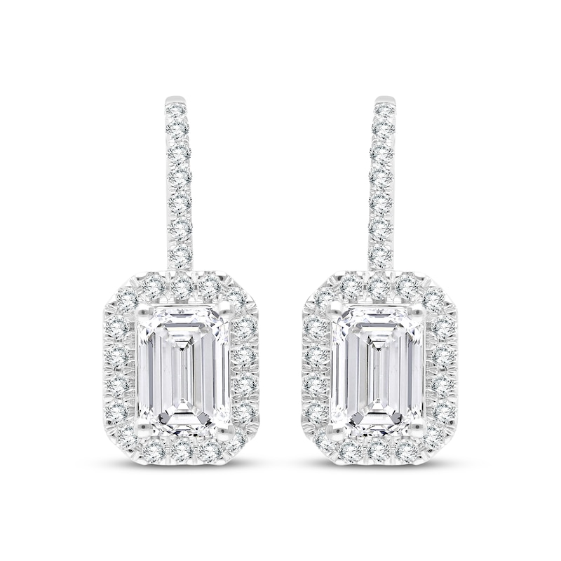 Main Image 2 of KAY Lab-Grown Diamonds Emerald-Cut Halo Drop Earrings 3 ct tw 14K White Gold