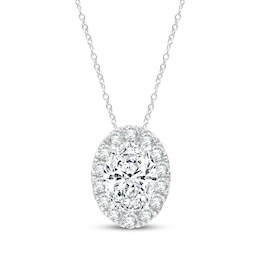 KAY Lab-Grown Diamonds Oval-Cut Halo Necklace 2 ct tw 14K White Gold 18"