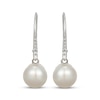 Thumbnail Image 2 of Cultured Pearl & White Lab-Created Sapphire Drop Earrings Sterling Silver