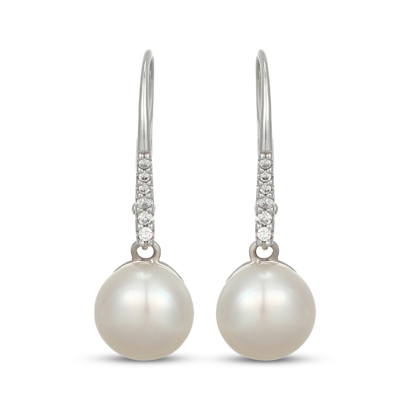 Main Image 2 of Cultured Pearl & White Lab-Created Sapphire Drop Earrings Sterling Silver