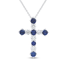 KAY Lab-Grown Diamonds Blue Lab-Created Sapphire Cross Necklace 3/4 ct tw 10K White Gold 18"