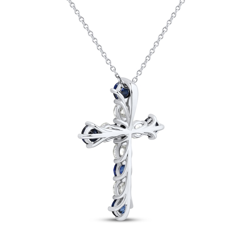 Main Image 3 of KAY Lab-Grown Diamonds Blue Lab-Created Sapphire Cross Necklace 3/4 ct tw 10K White Gold 18"