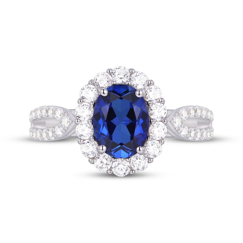 Main Image 3 of Oval-Cut Blue Lab-Created Sapphire & White Lab-Created Sapphire Ring Sterling Silver
