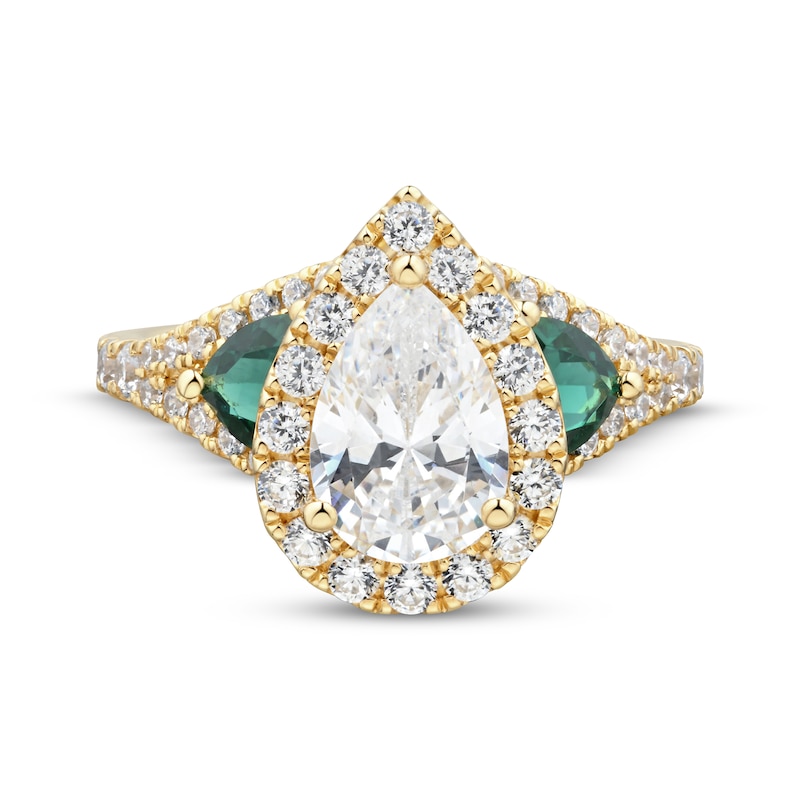 Main Image 3 of Adore Lab-Grown Diamonds Pear-Shaped Halo Engagement Ring with Lab-Created Emeralds 2-1/3 ct tw 14K Yellow Gold