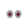 Thumbnail Image 2 of Oval-Cut Ruby & Diamond Halo Stud Earrings 1/6 ct tw 10K White Gold