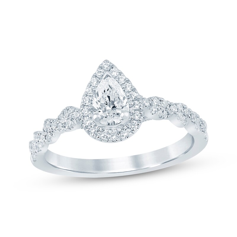 Main Image 1 of Adore Heirloom Pear-Shaped Diamond Halo Engagement Ring 1 ct tw Platinum