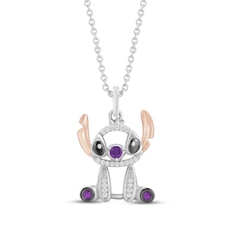 Disney Treasures Lilo & Stitch Amethyst & Diamond Necklace 1/20 ct tw Sterling Silver & 10K Rose Gold 19"