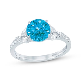Monique Lhuillier Bliss Round-Cut Blue Lab-Grown Diamond & White Lab-Grown Diamond Engagement Ring 2-1/3 ct tw 18K White Gold