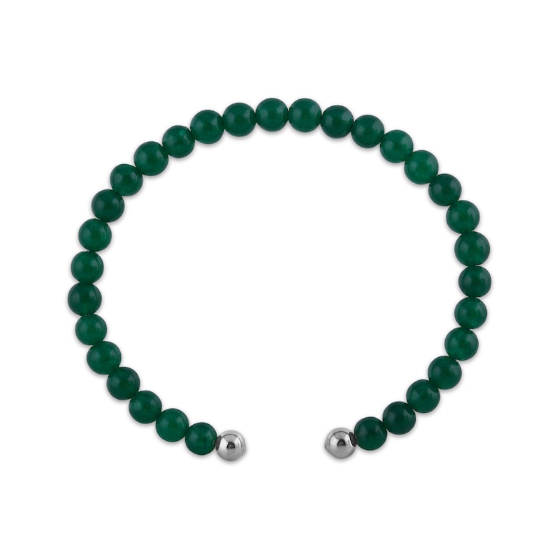 Main Image 2 of Dyed Green Chalcedony Bead Cuff Bangle Bracelet Sterling Silver