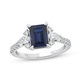 KAY Lab-Grown Diamonds Emerald-Cut Blue Lab-Created Sapphire Ring 1/2 ct tw 14K White Gold