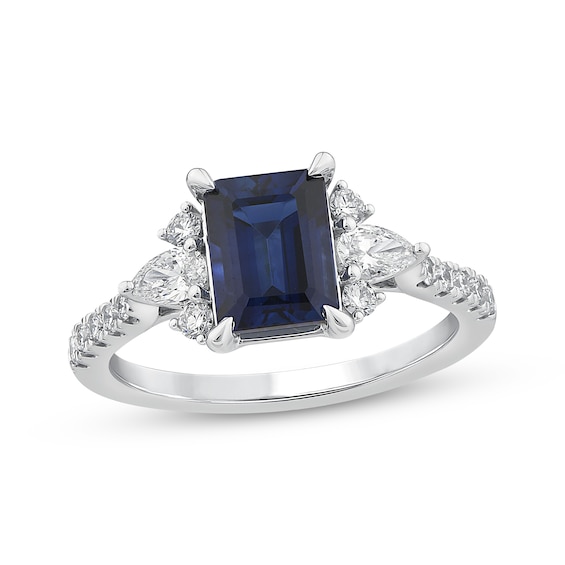 KAY Lab-Grown Diamonds Emerald-Cut Blue Lab-Created Sapphire Ring 1/2 ct tw 14K White Gold