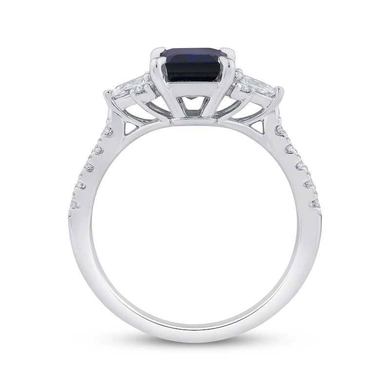 Main Image 3 of KAY Lab-Grown Diamonds Emerald-Cut Blue Lab-Created Sapphire Ring 1/2 ct tw 14K White Gold