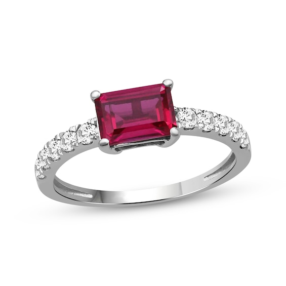 Emerald-Cut Lab-Created Ruby & White Lab-Created Sapphire Ring Sterling Silver