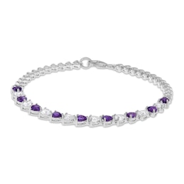 Heart-Shaped Amethyst & White Lab-Created Sapphire Bracelet Sterling Silver 7.25"