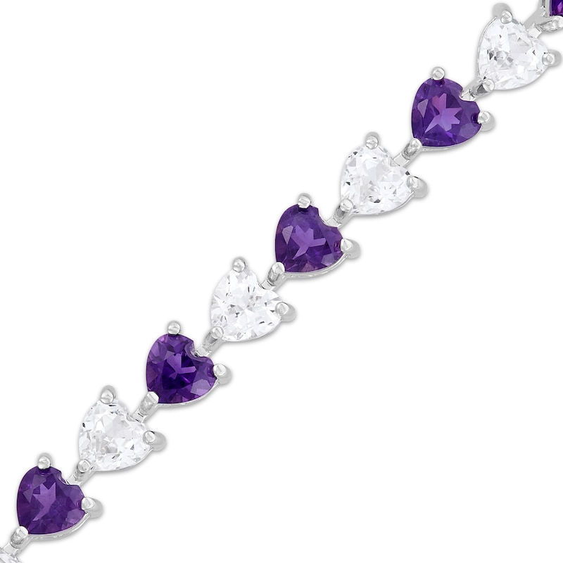 Main Image 2 of Heart-Shaped Amethyst & White Lab-Created Sapphire Bracelet Sterling Silver 7.25"
