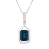 Thumbnail Image 1 of Emerald-Cut London Blue Topaz & White Lab-Created Sapphire Necklace Sterling Silver 18"
