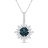 Thumbnail Image 1 of Cushion-Cut London Blue Topaz & White Lab-Created Sapphire Starburst Halo Necklace Sterling Silver 18"