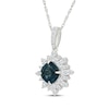 Thumbnail Image 2 of Cushion-Cut London Blue Topaz & White Lab-Created Sapphire Starburst Halo Necklace Sterling Silver 18"