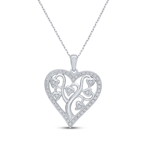 Diamond Heart Tree Necklace 1/6 ct tw Sterling Silver 18"