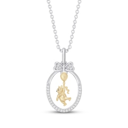 Disney Treasures Winnie The Pooh Diamond Necklace 1/15 ct tw Sterling Silver & 24K Yellow Gold Vermeil 19"