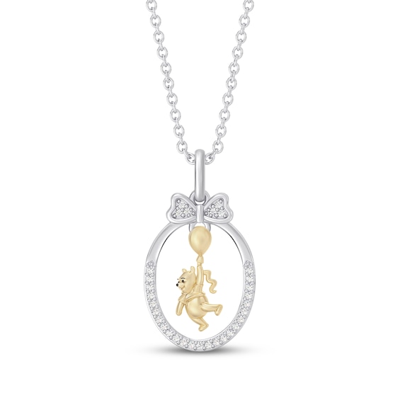 Disney Treasures Winnie The Pooh Diamond Necklace 1/15 ct tw Sterling Silver & 24K Yellow Gold Vermeil 19"
