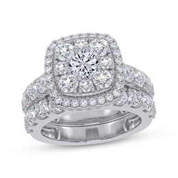 Adore Lab-Grown Diamonds Certified Round-Cut Multi-Stone Cushion Halo Bridal Set 2 ct tw 14K White Gold