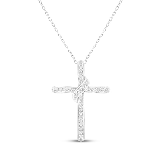 Diamond Sash Cross Necklace 1/5 ct tw Sterling Silver 18"