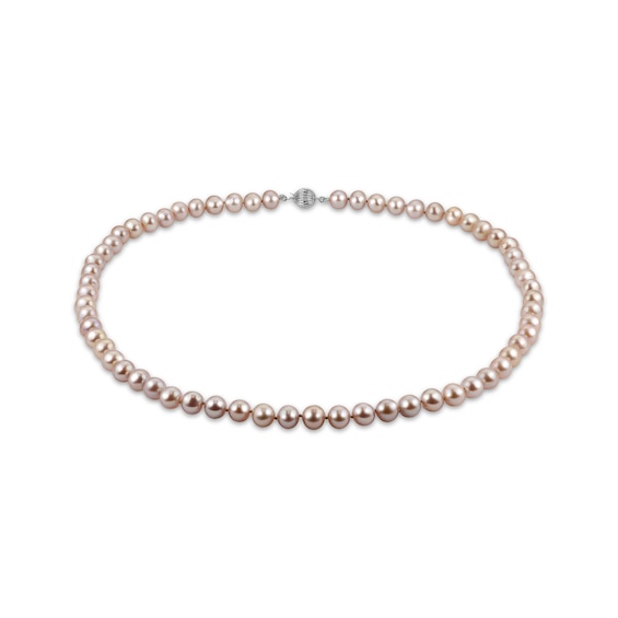 Pink Cultured Pearl Necklace Sterling Silver 18"