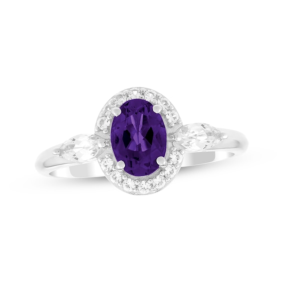 Oval-Cut Amethyst & White Lab-Created Sapphire Halo Ring Sterling Silver