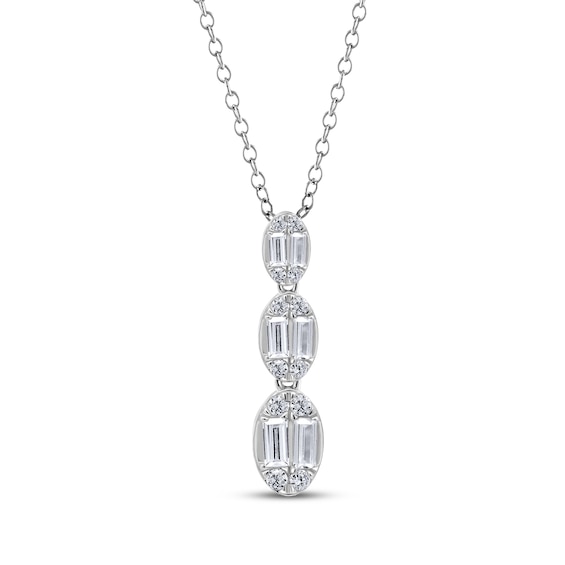 KAY Lab-Grown Diamonds Baguette & Round-Cut 3-Tier Necklace 3/8 ct tw 10K White Gold 18"