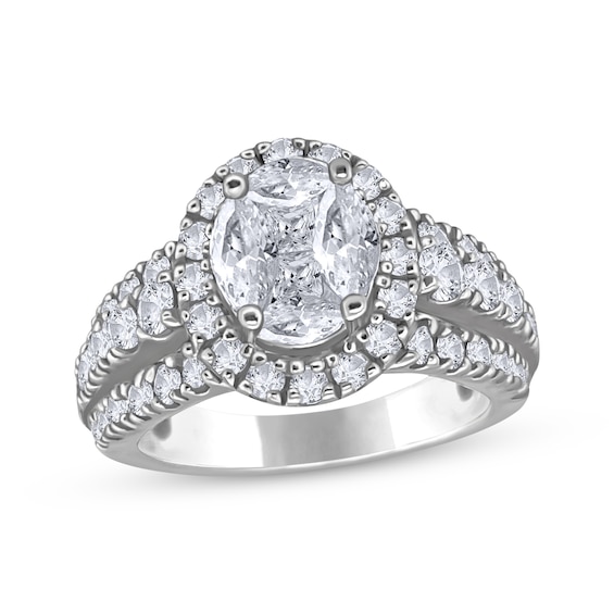 Marquise, Oval & Round-Cut Diamond Halo Engagement Ring 2-1/4 ct tw 14K White Gold