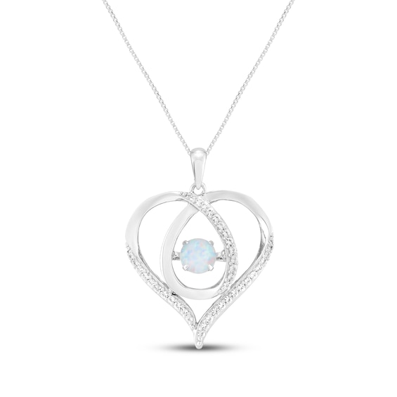 Unstoppable Love Lab-Created Opal & White Lab-Created Sapphire Loop Heart Necklace Sterling Silver 18"