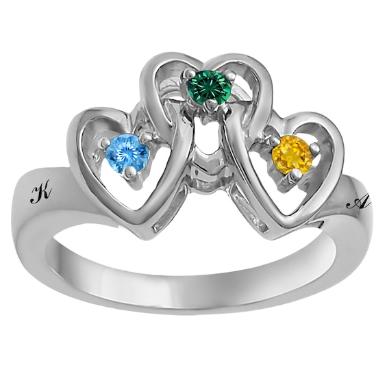 Birthstone Family & Mother's Interlocking Hearts Ring (1-3 Stones and 2 Lines)