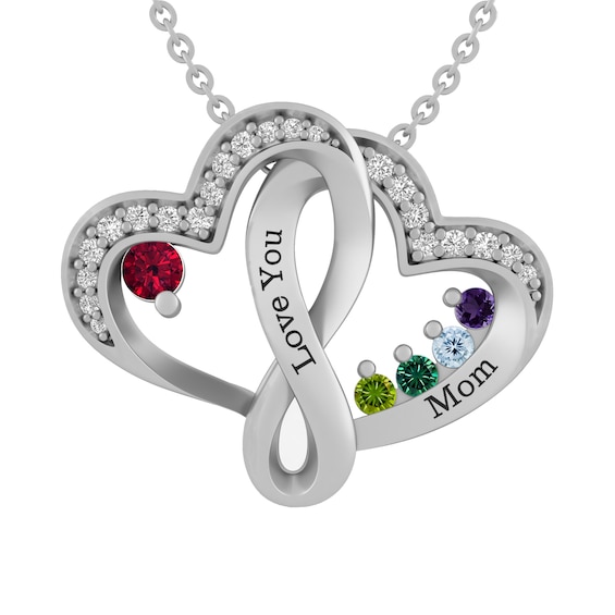 1/10 ct tw Diamond Family & Mother's Heart Pendant (2-5 Stones and 2 Lines)